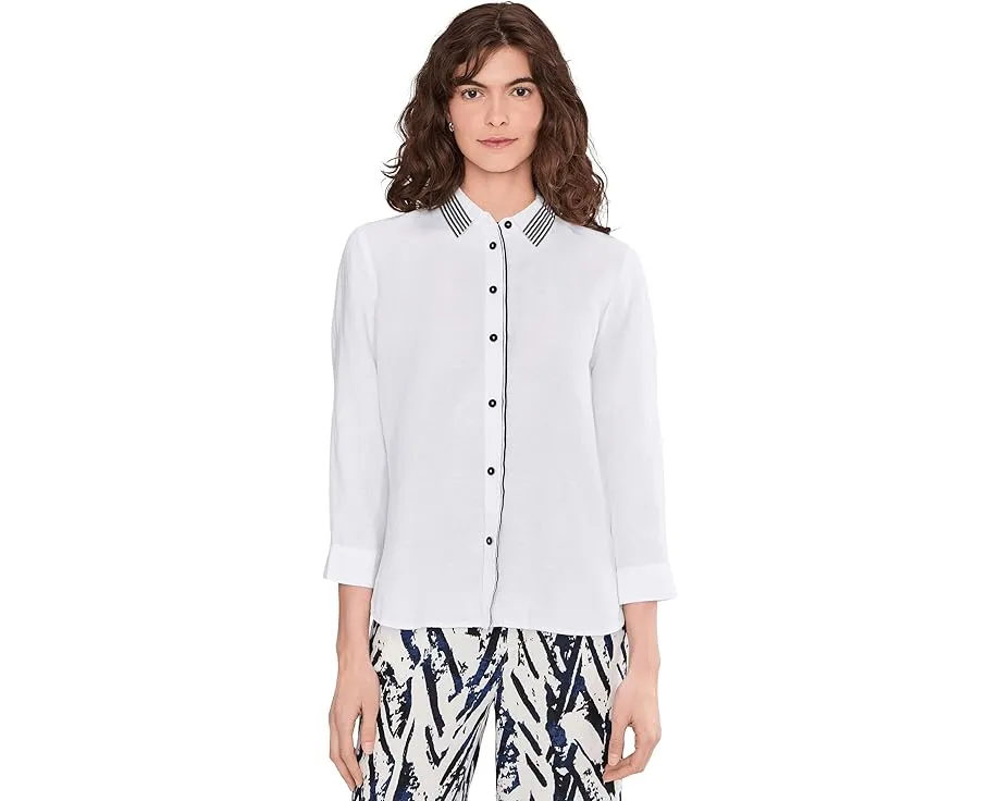 Льняная рубашка Stripe Trim с контрастной отделкой и воротником-гротгрен NIC+ZOE