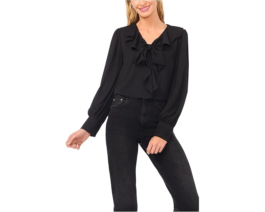 Блуза CeCe с длинными рукавами и рюшами на воротнике с завязкой