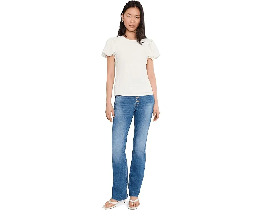 Топ CeCe с объемным рукавом пузырьком из фактурного трикотажа