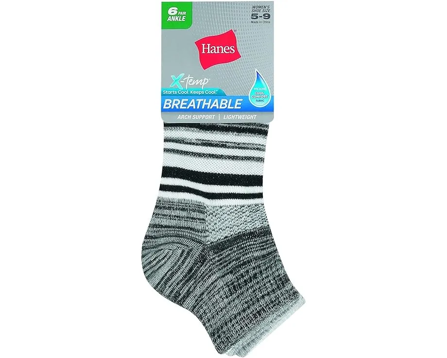 Носочки женские Hanes 6 пар легкие дышащие с вентиляцией