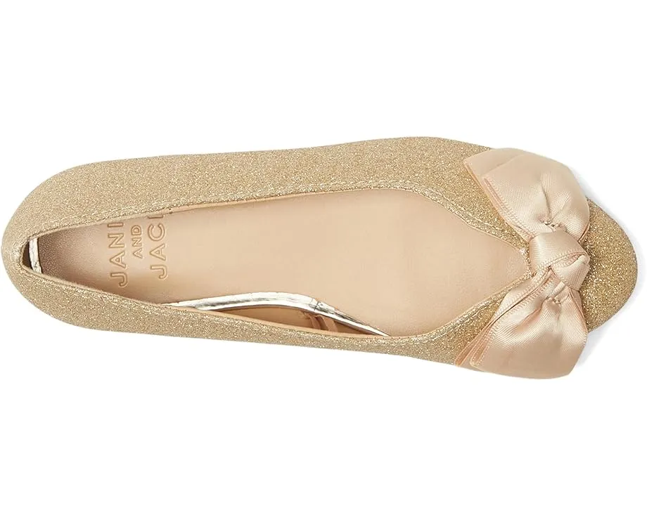 Золотистые балетки Janie and Jack с бантом и миндалевидным носком