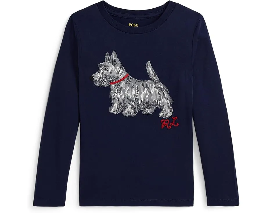 Детская футболка с длинным рукавом из хлопка с принтом собаки Polo Ralph Lauren