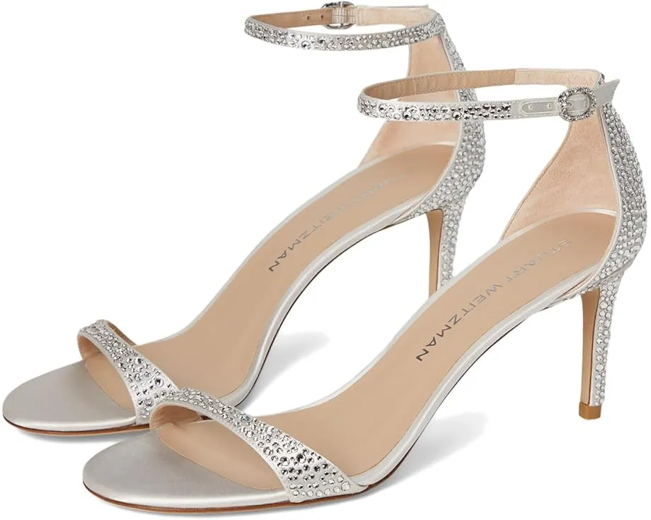 Босоножки Stuart Weitzman Nudist Shine 75 на тонком каблуке с шелковым верхом