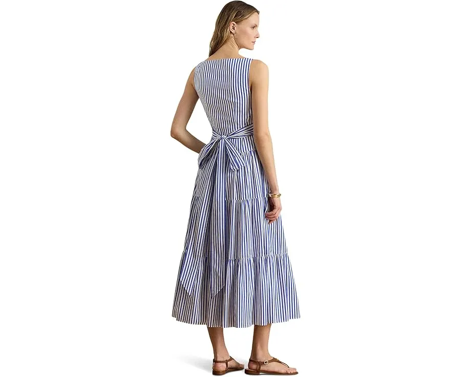 Платье Striped Cotton Broadcloth Tiered в полоску с запахом Lauren Ralph Lauren