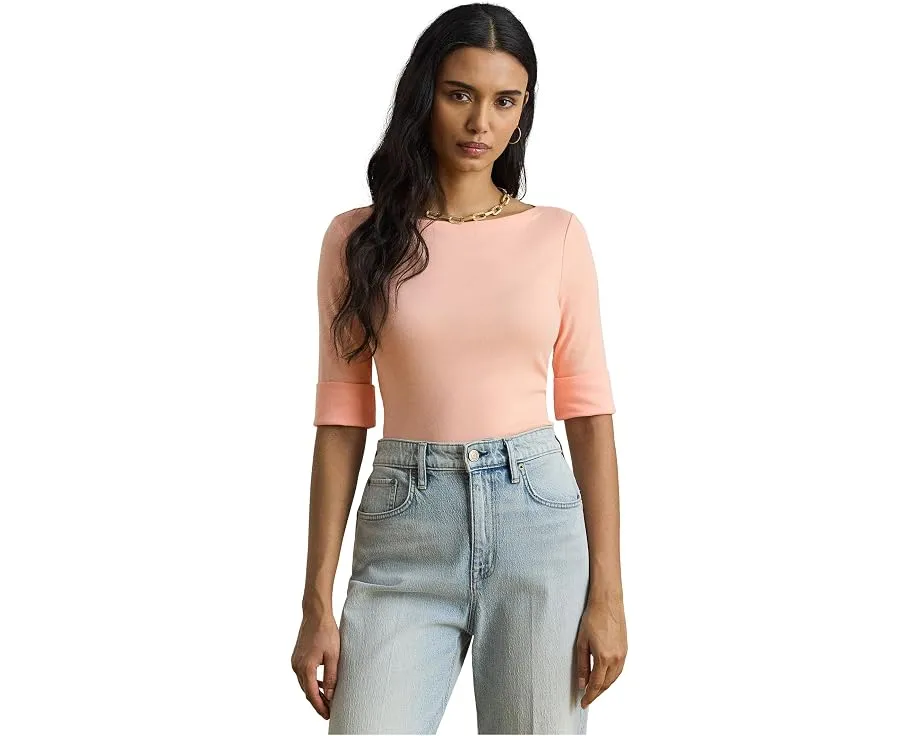 Топ Lauren Ralph Lauren из хлопка с эластаном с лодочкой