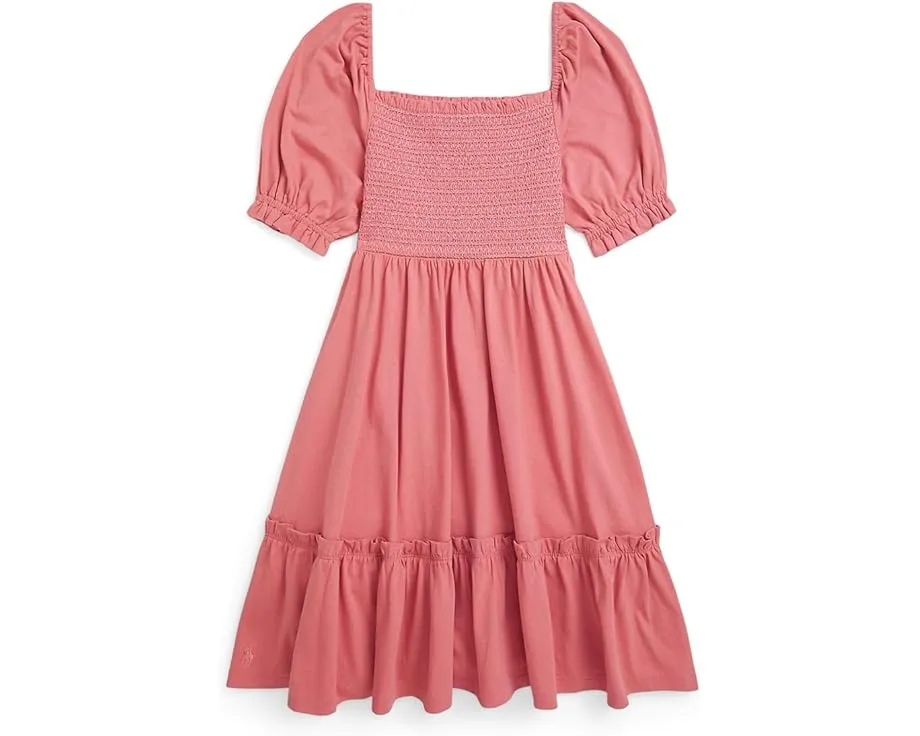 Платье Polo Ralph Lauren Kids из хлопкового джерси с присборенным лифом и рюшами