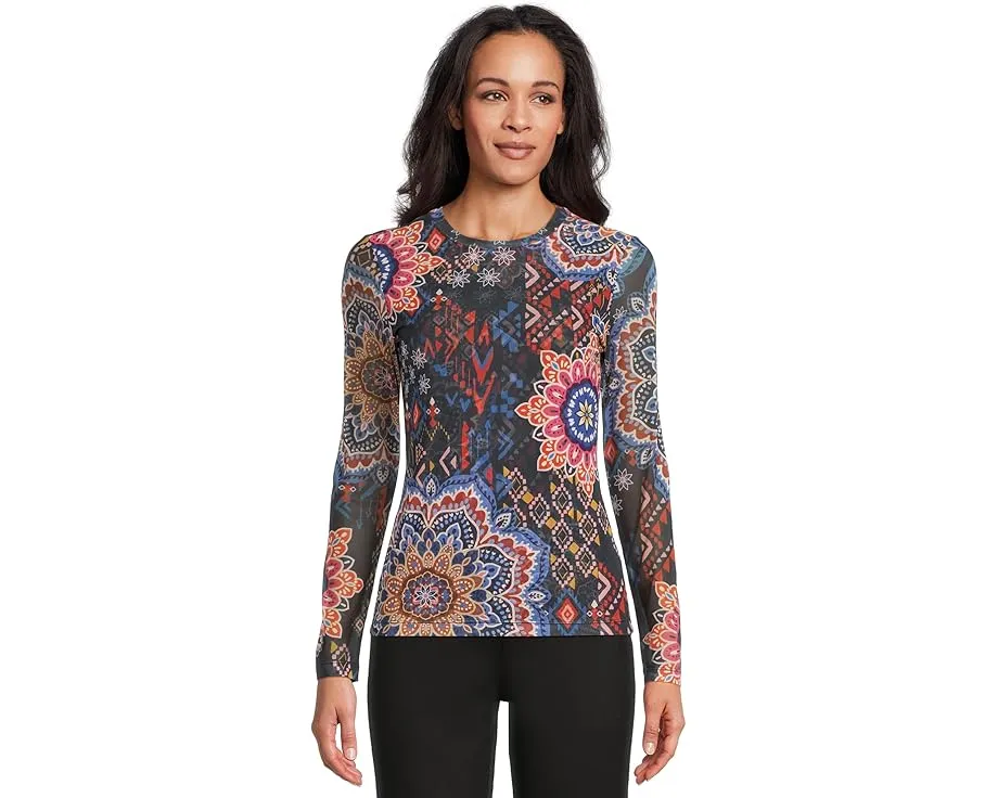 Футболка Johnny Was Natalie с длинным рукавом из сетки и ярким принтом