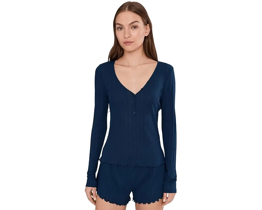 Хенли Eberjey Pointelle с V-образным вырезом и ажурной вязкой