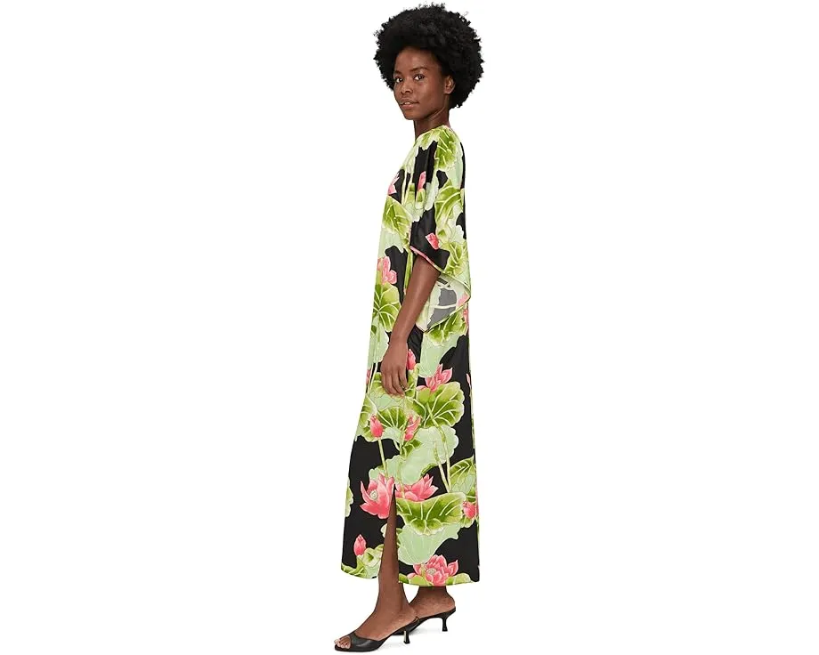 Кафтан N by Natori Ascendant Lotus из сатина с принтом и разрезами по бокам