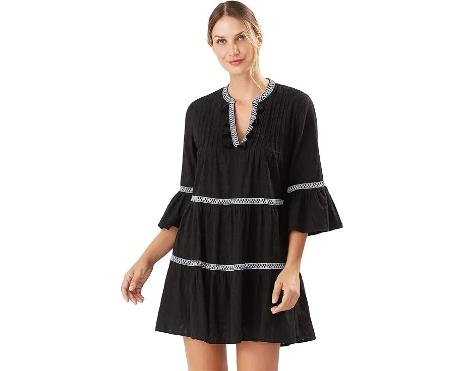 Tommy Bahama платье Cotton Clip с ярусами и вышивкой