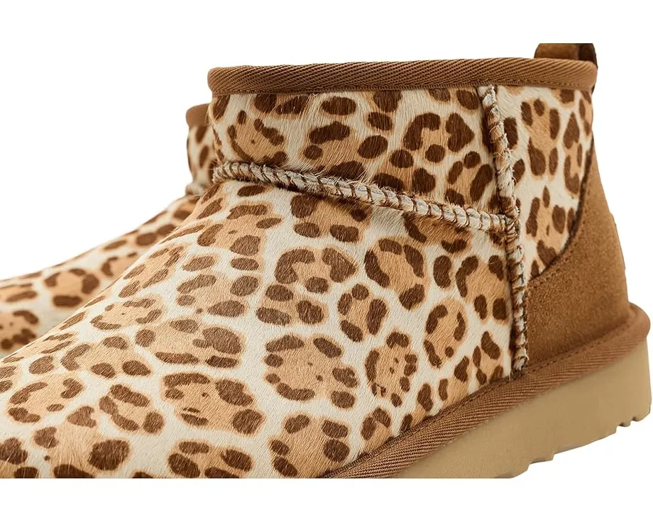 Угги UGG Classic Ultra Mini Plains с принтом леопарда и низким голенищем