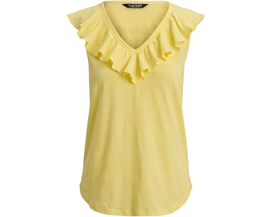 Топ Lauren Ralph Lauren без рукавов из джерси с рюшами и V-образным вырезом