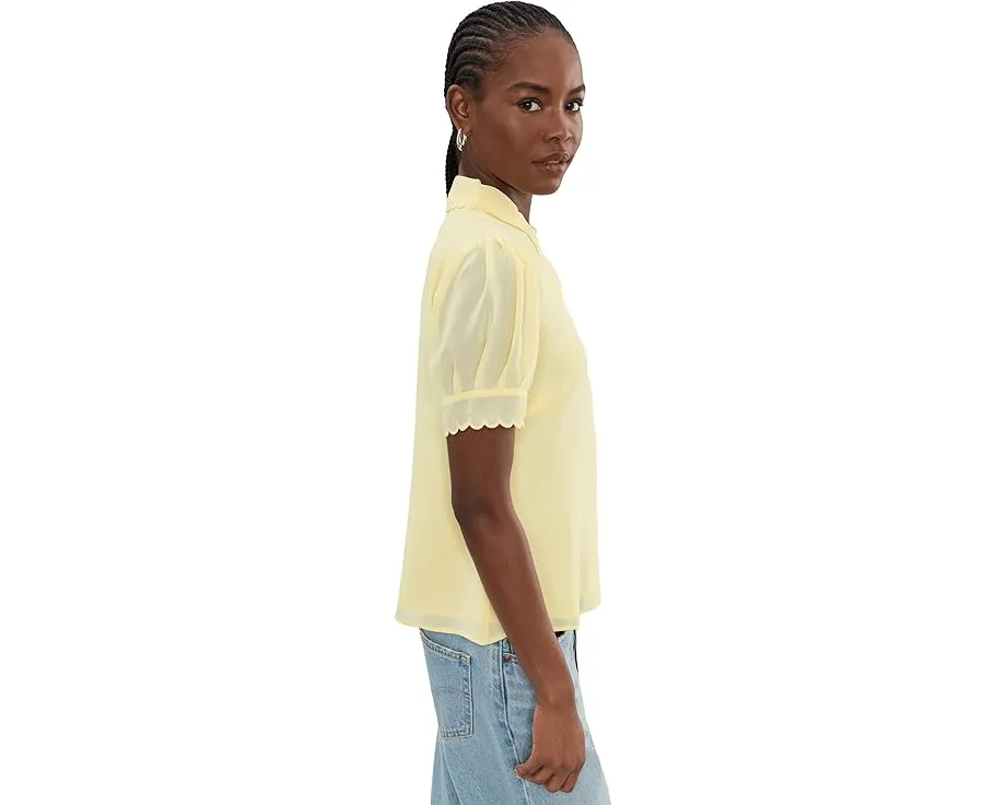 Short Sleeve Scalloped Collar & Cuff Button-Up Blouse