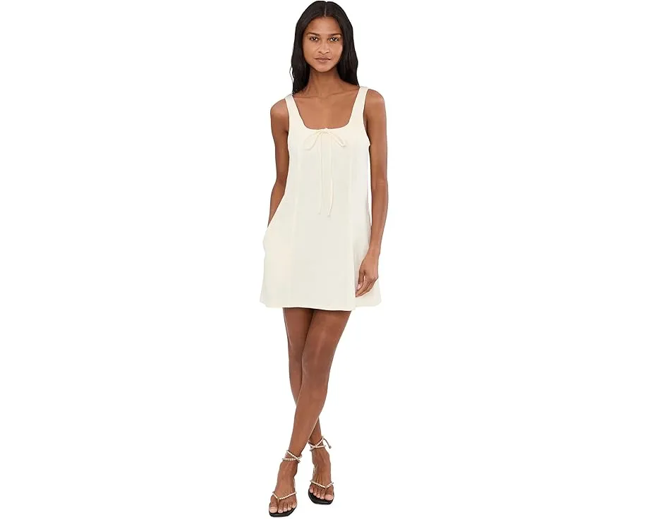 Chalk Mark A Line Flare Linen Dress in Beige