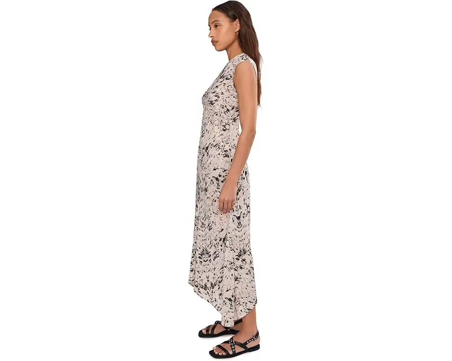 AllSaints платье Noor макси с асимметричным подолом и контрастной строчкой