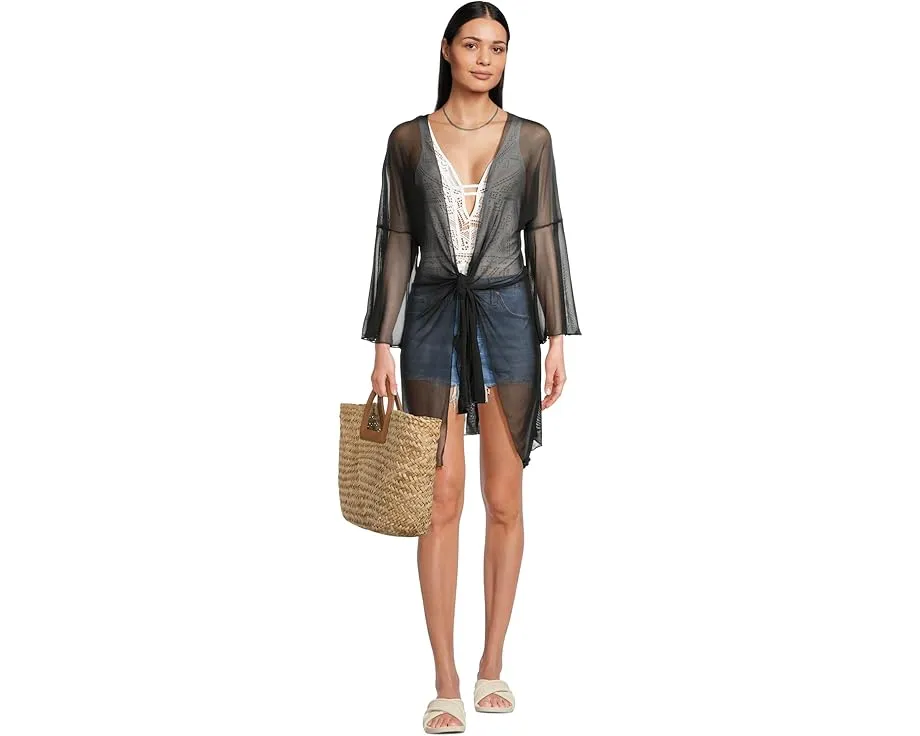 Цветной цельный купальник BECCA Color Play с кружевной вязкой и глубоким вырезом