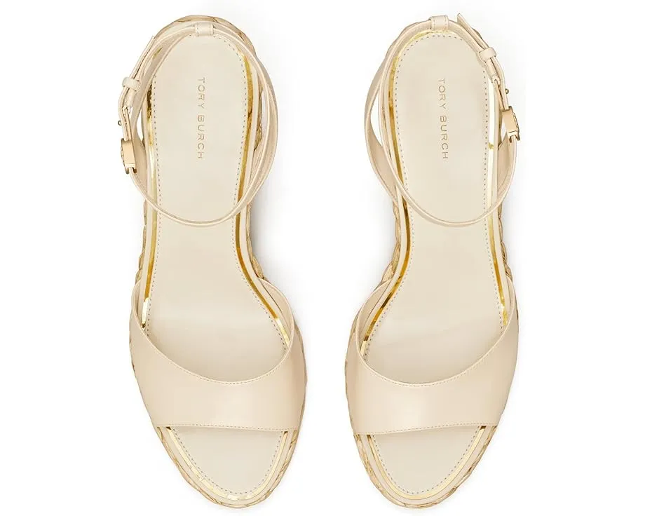 Сандалии Tory Burch Raffia Sandal Wedge 80 мм с плетением и миндалевидным носком