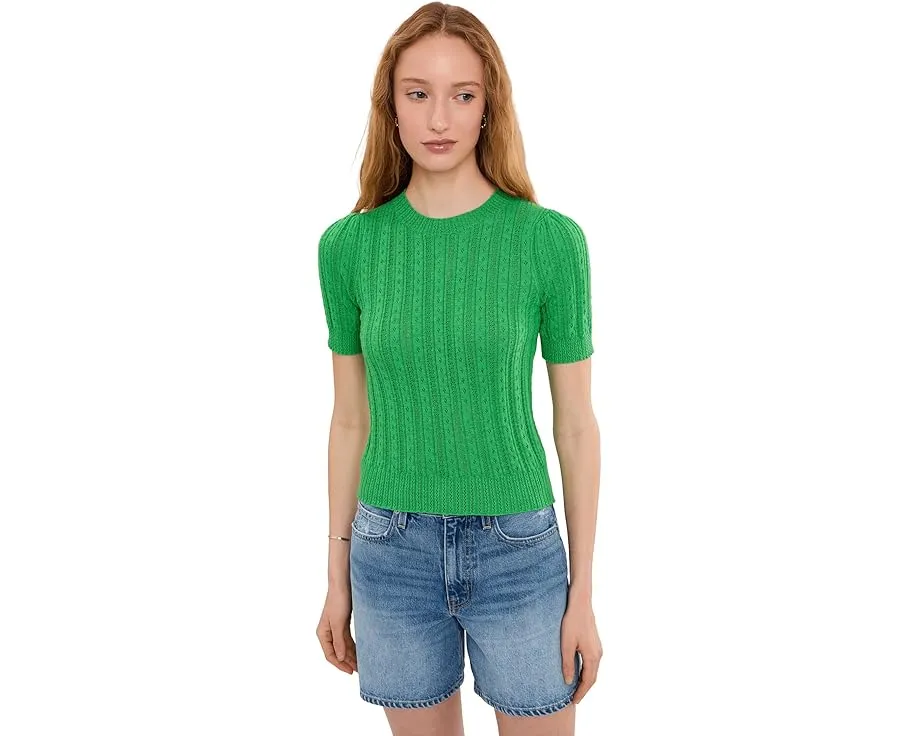 Пуловер Arden Pointelle с короткими рукавами буф и круглой горловиной от 525 america