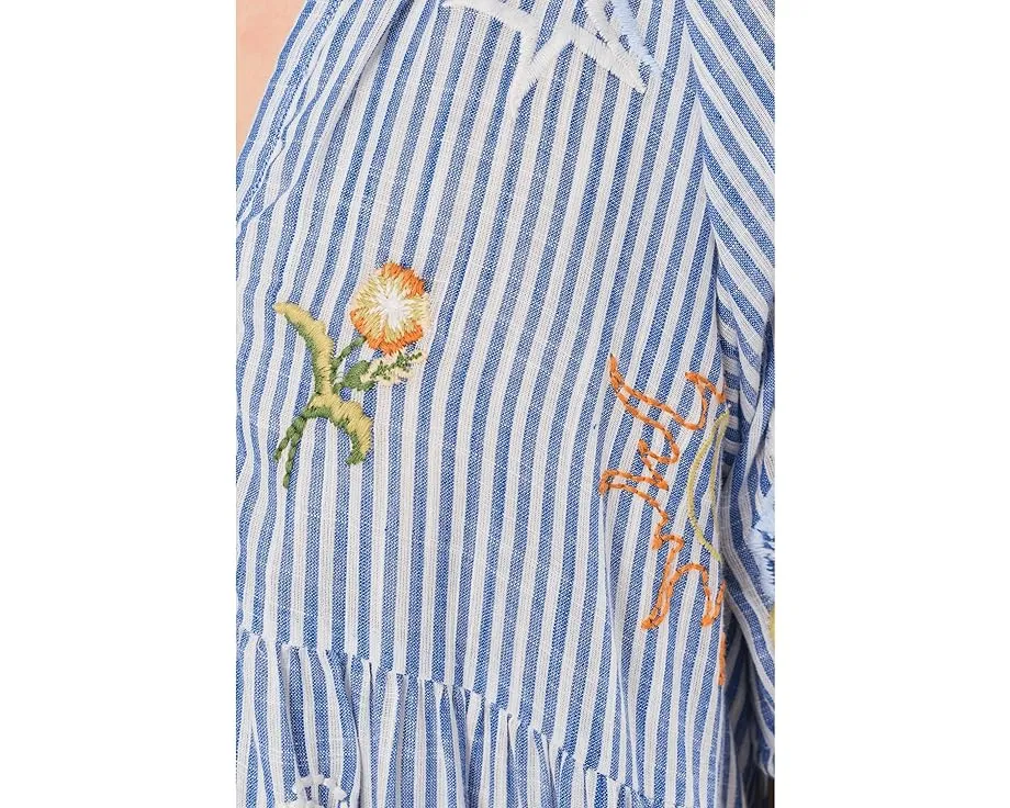 Karyn Seo Платье Karia в полоску с вышивкой и ярусной юбкой