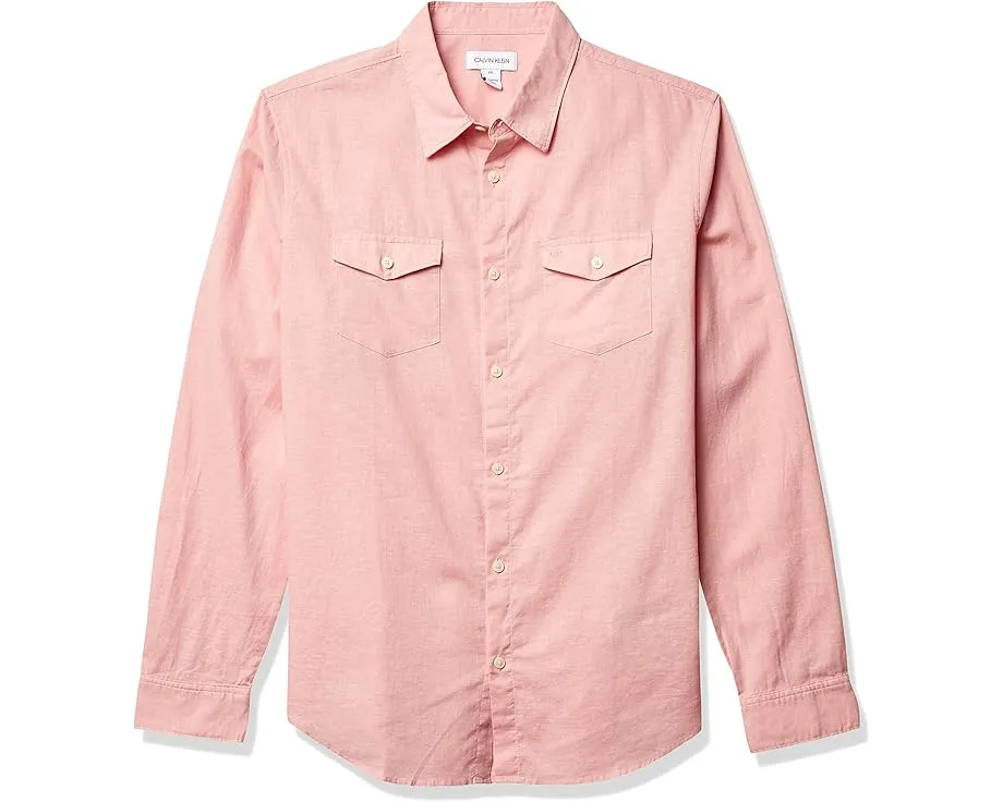 Рубашка Calvin Klein Long Sleeve Stretch Cotton Linen с длинным рукавом и отложным воротником