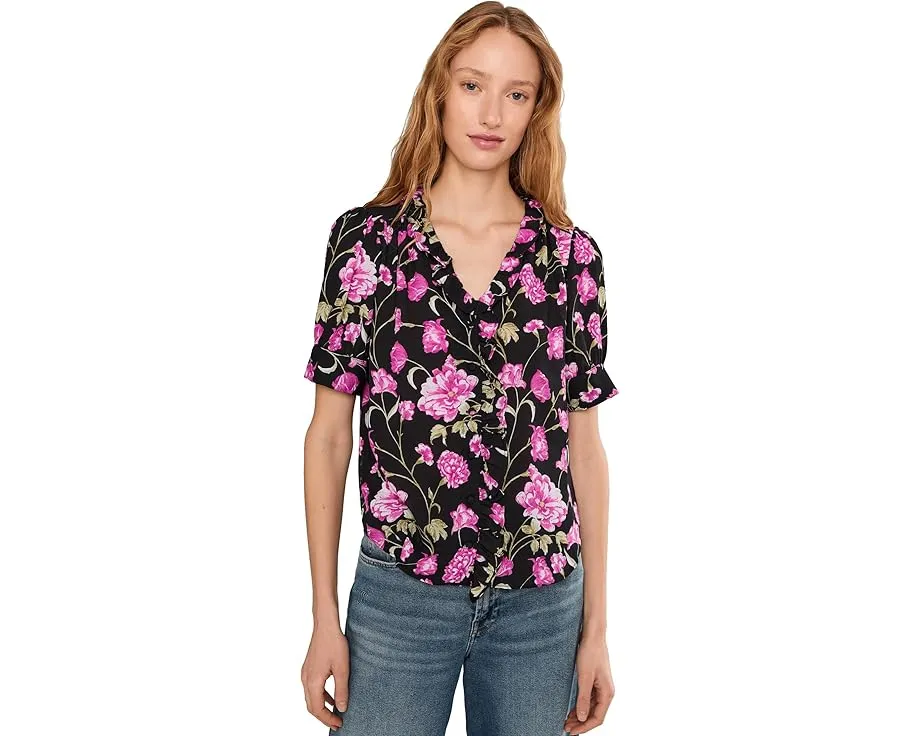 CeCe топ с цветочным принтом V-образным вырезом и рюшами спереди