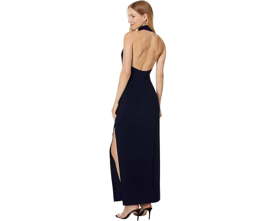 Вечернее платье Norma Kamali Halter Turtle Side Slit Gown с высоким воротником и разрезом