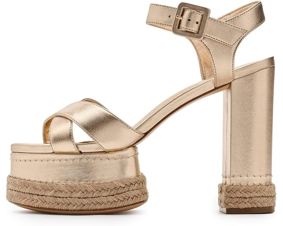 Босоножки Hilda Rope High Schutz на высокой платформе из металлизированной кожи и рафии
