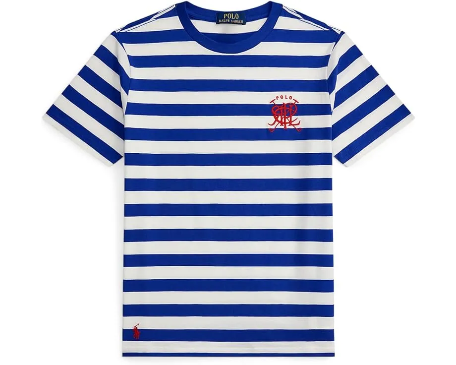 Футболка Polo Ralph Lauren Kids в полоску с вышитыми логотипами Pony и Crest