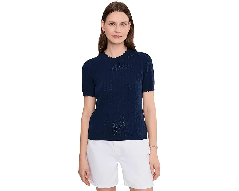 Свитер CeCe с круглой горловиной и ажурным краем в виде ракушки