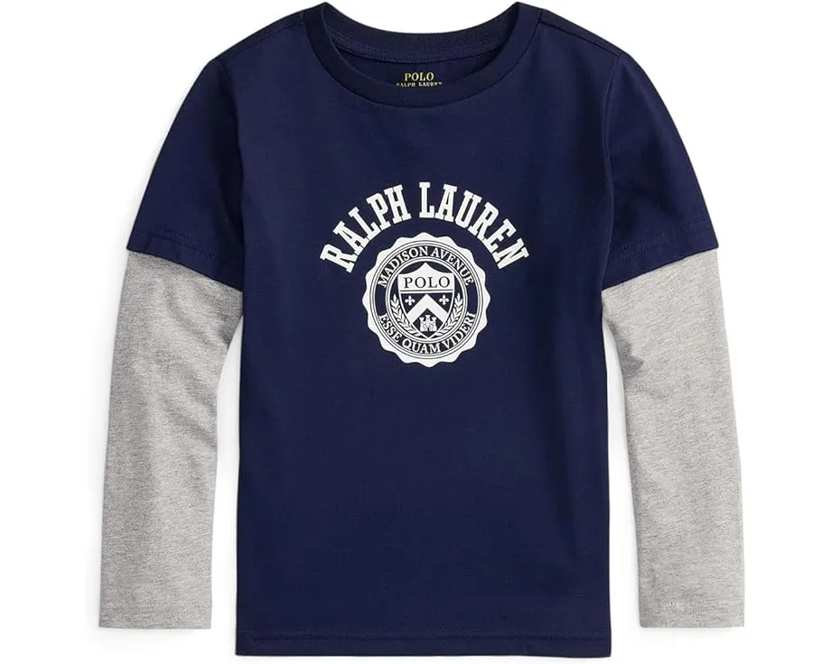 Хлопковая футболка Logo с эффектом слоев Polo Ralph Lauren Kids для малышей и младших детей