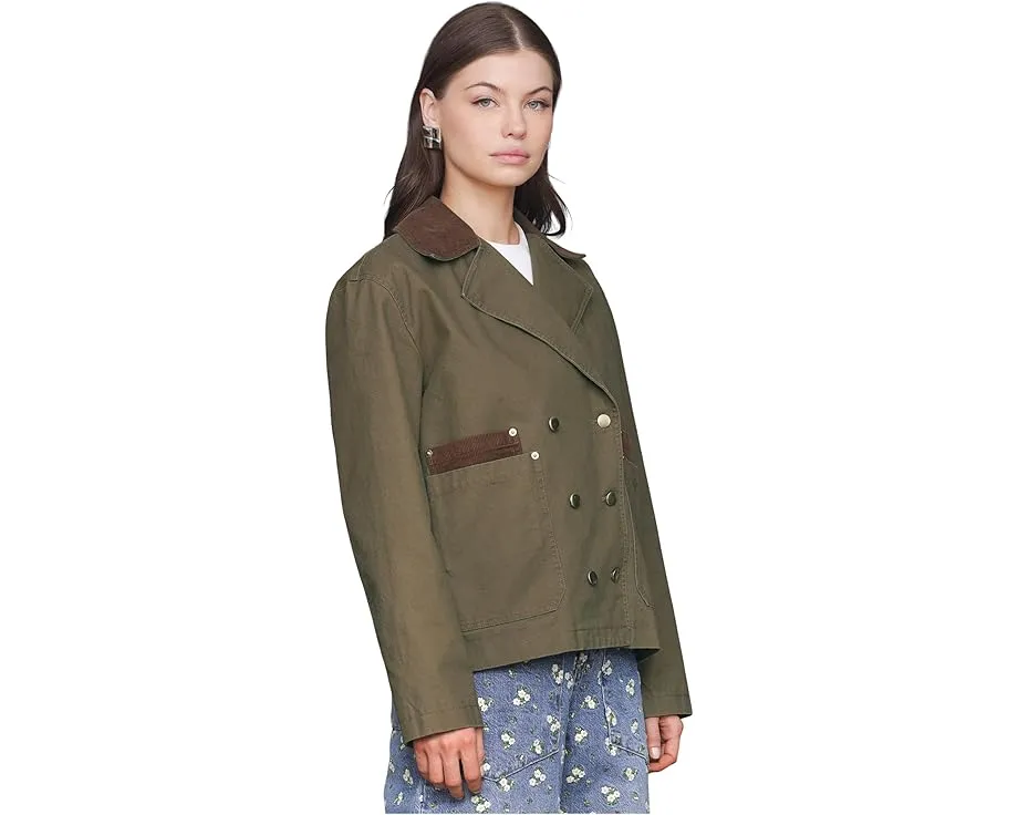 Двубортное пальто в морском стиле из хлопка с вельветовыми деталями