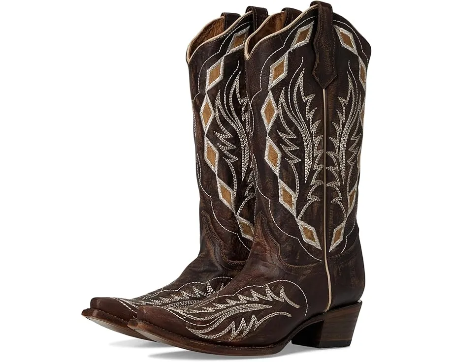 Сапоги Corral L6285 до икры с шоколадной лазерной вышивкой