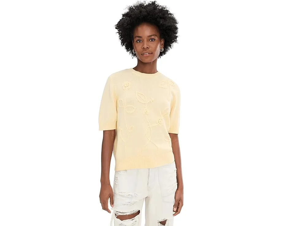 Vince Camuto топ с короткими рукавами и круглым вырезом с цветочной аппликацией