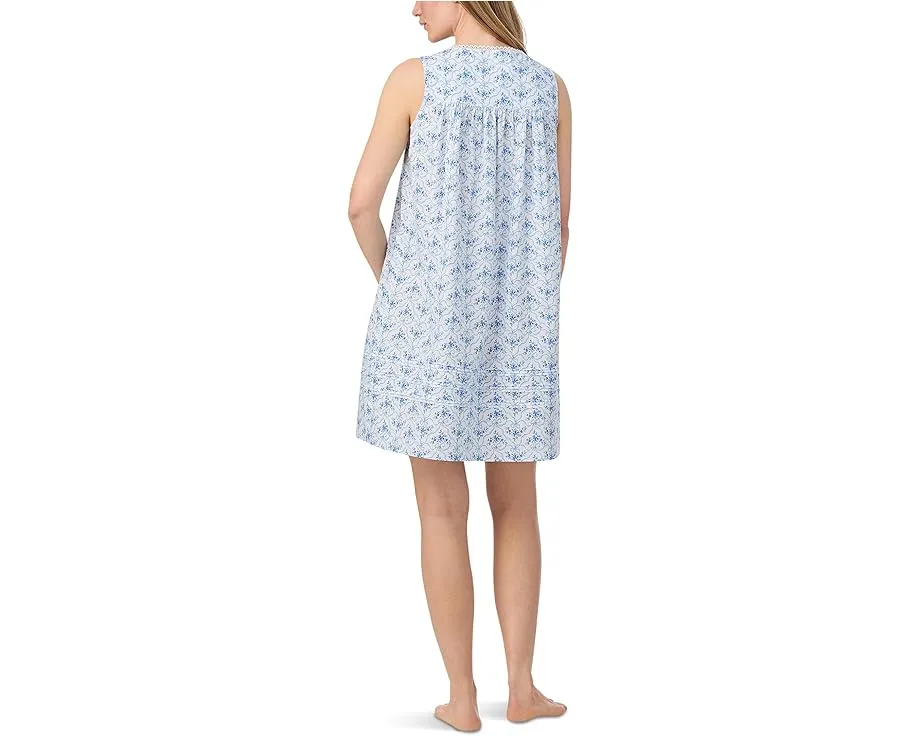 Хлопковая ночная сорочка Eileen West без рукавов с кружевом и цветочным принтом