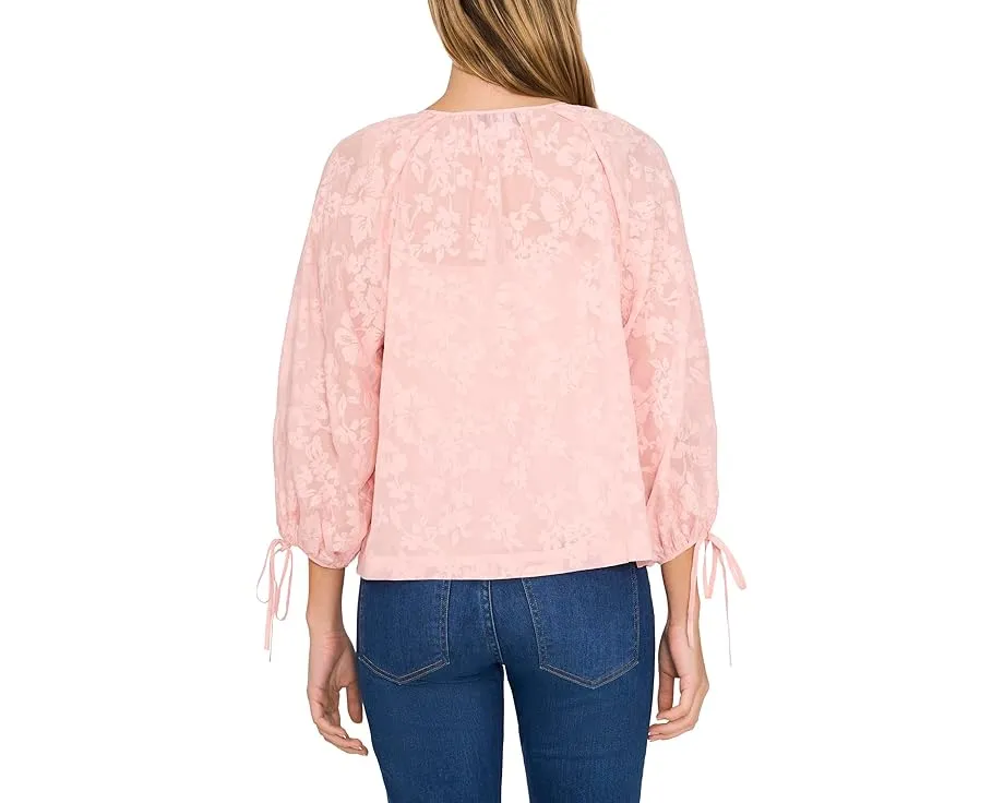 Топ CeCe с пуффовыми рукавами и завязкой спереди из креп-жоржета