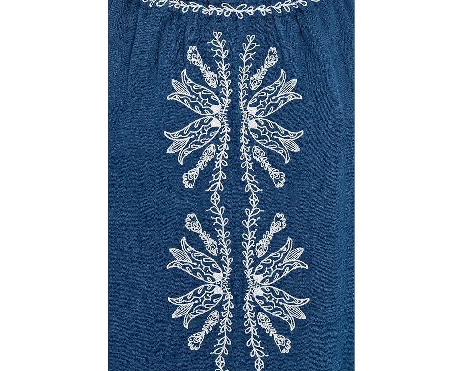 Petite 3/4 Sleeve Woven Top with Embroidery