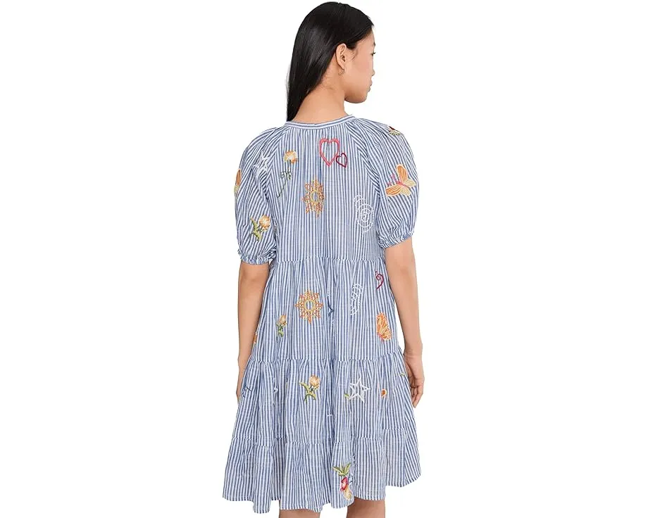 Karyn Seo Платье Karia в полоску с вышивкой и ярусной юбкой