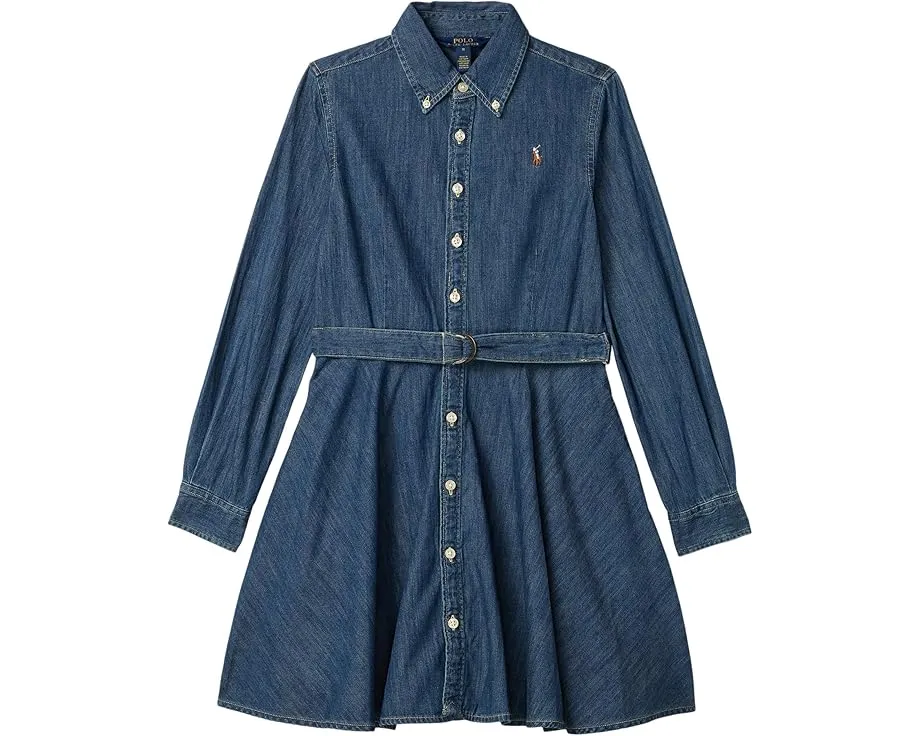 Джинсовое платье-рубашка Polo Ralph Lauren с поясом для девочек подростков