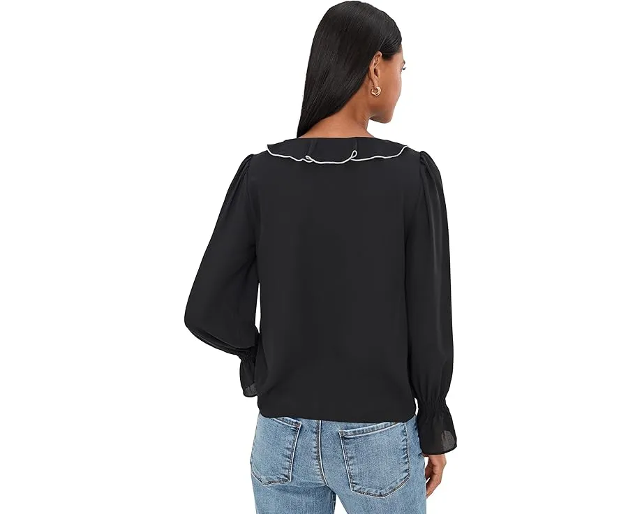 Блуза CeCe с длинным рукавом V-образным вырезом и рюшами контрастного цвета