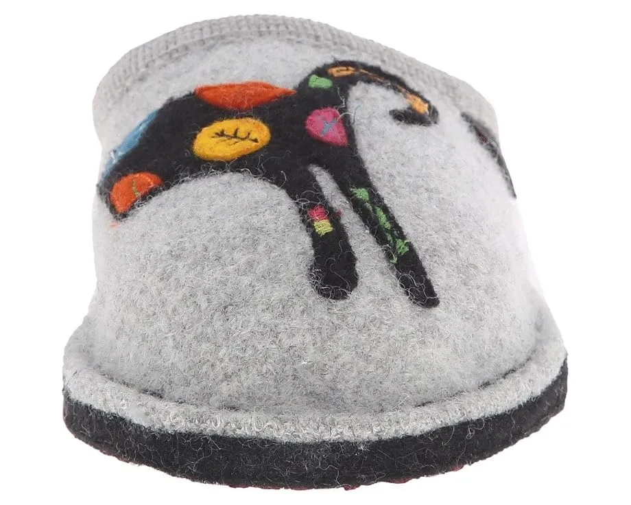 Тапочки Haflinger Sassy из вареной шерсти с аппликацией котенка