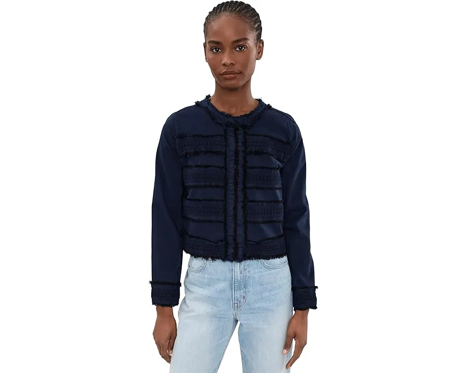 Petite Soft Touch Twill Collarless Jacket With Fray & Lace