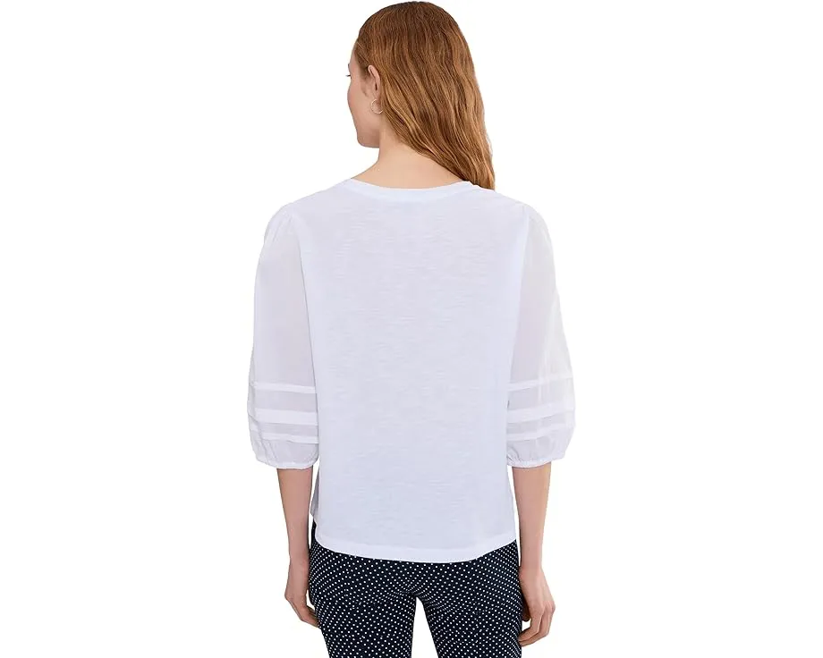 Mixed Signals - Knit Woven Combo Top With Balloon Sleeves