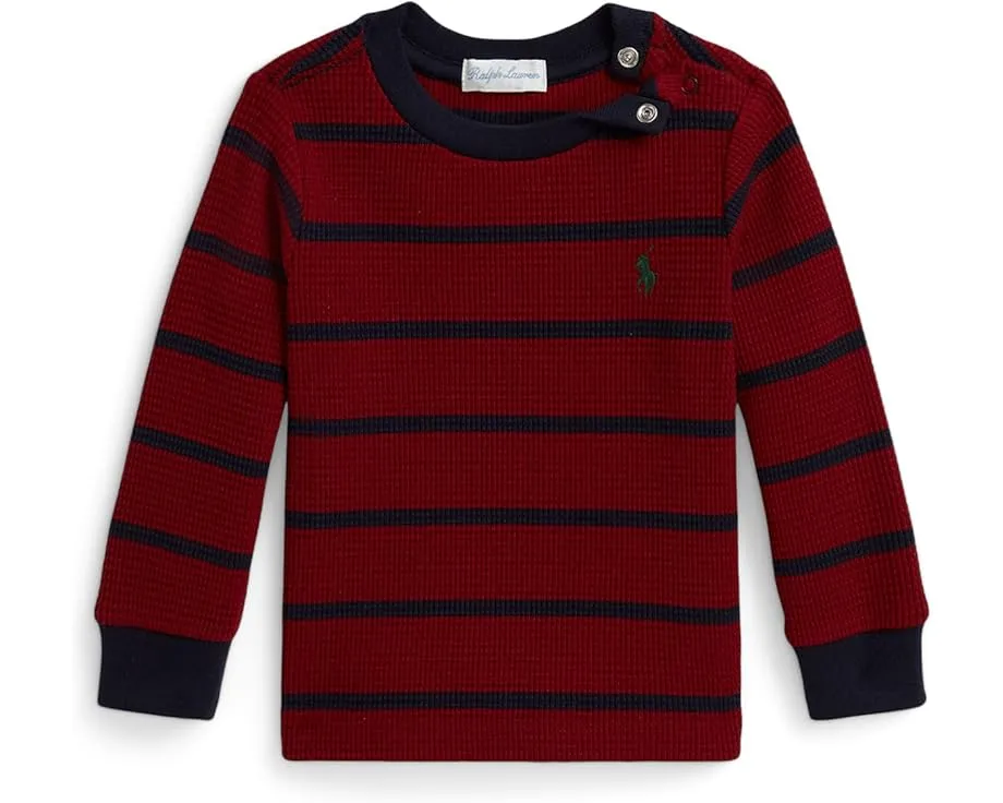 Детская полосатая футболка Polo Ralph Lauren с длинным рукавом из вафельной ткани