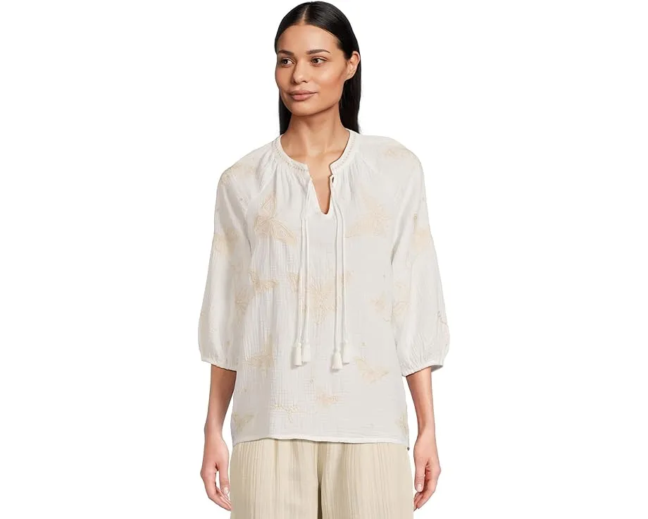 Блуза Johnny Was Koleen с вышивкой бабочек и объемными рукавами