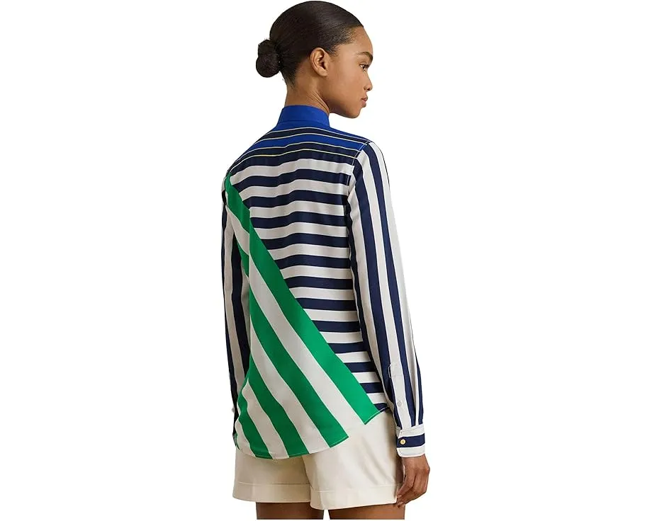 Классическая полосатая блуза Lauren Ralph Lauren из крепа с длинными рукавами