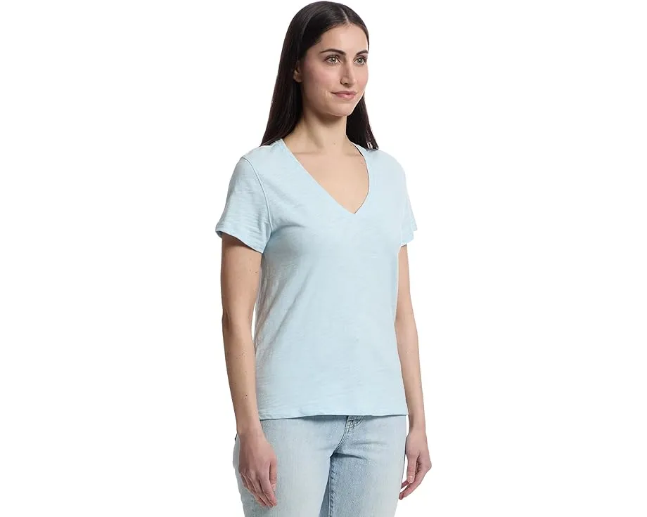 Топ Lilla P Short Sleeve Back Seam с V-образным вырезом и коротким рукавом