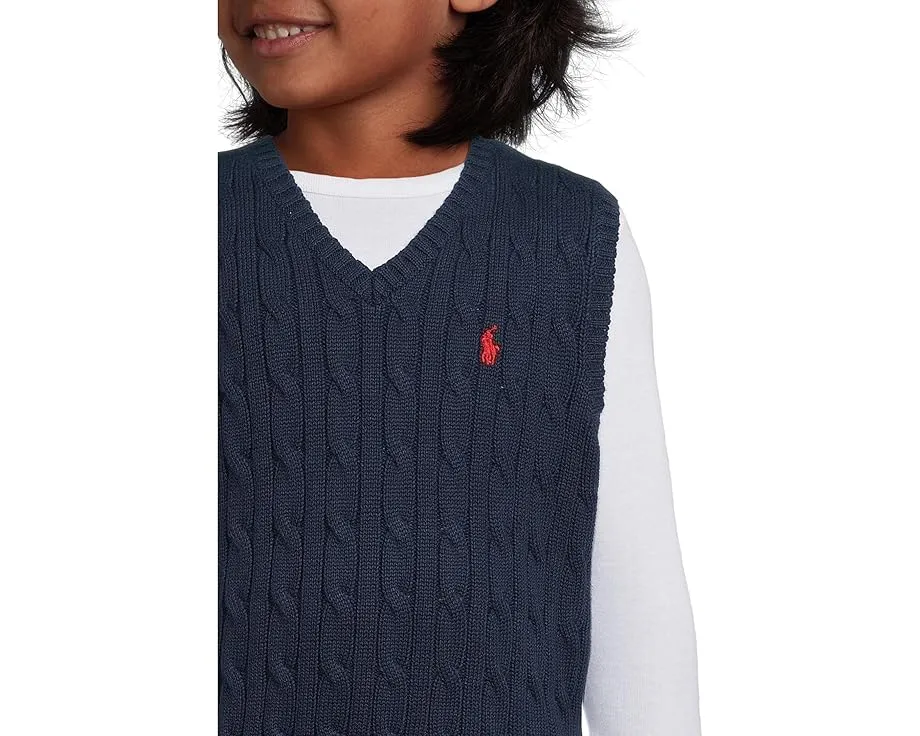 Хлопковый жилет с косой вязкой Polo Ralph Lauren Kids для малышей и младших детей