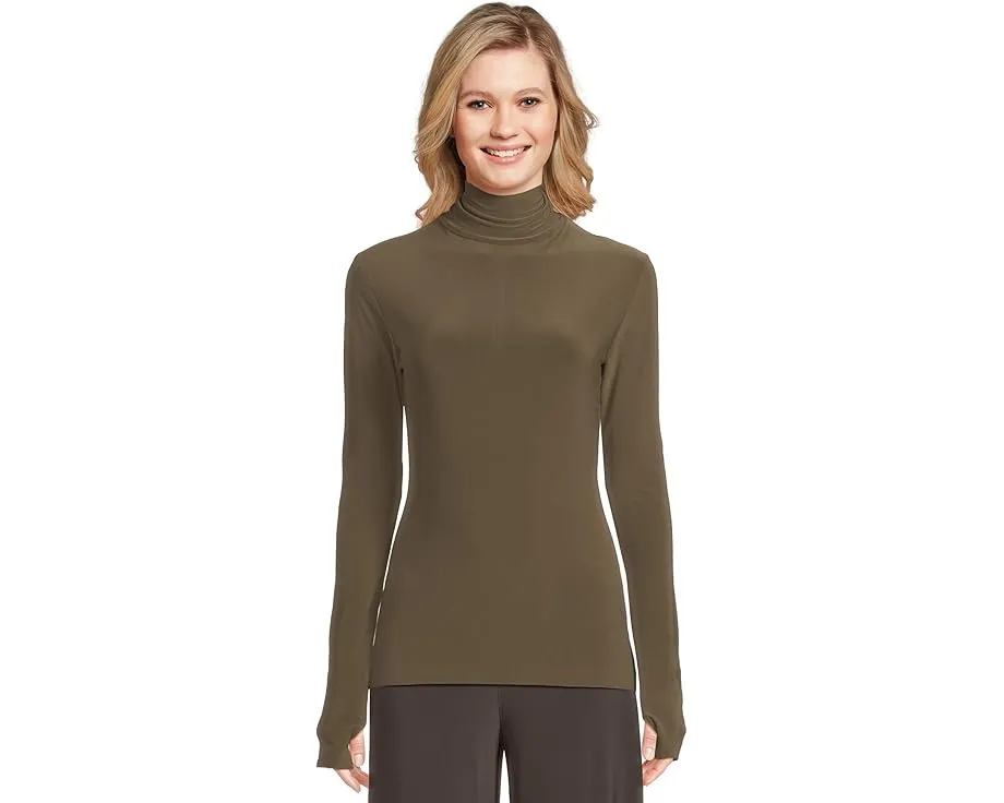 Norma Kamali Топ с длинным рукавом Slim Fit Long Sleeve Turtle Top с принтом и отверстиями для большого пальца
