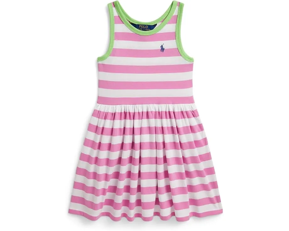 Платье Polo Ralph Lauren Kids из хлопкового джерси в полоску с контрастной отделкой