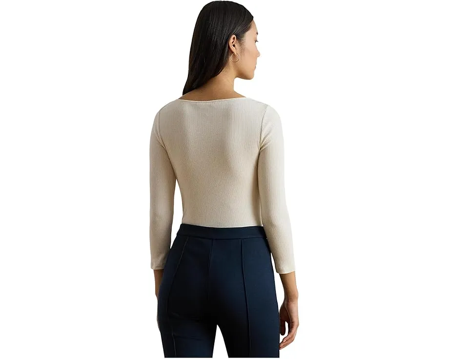 Футболка Rib-Knit Cotton-Blend Boatneck с ребристой вязкой Lauren Ralph Lauren